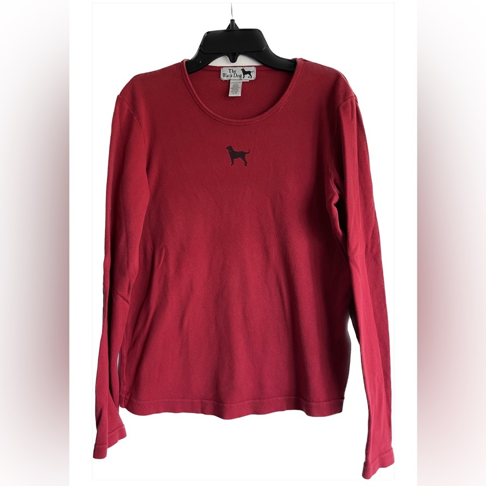 The Black Dog red long-sleeve T-shirt, size Large.